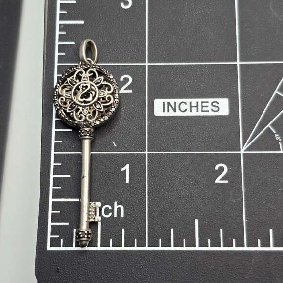 VTG Jane Seymour Open Hearts Sterling Silver Diamond Key Pendant 2.25" JWBR - Picture 6 of 9